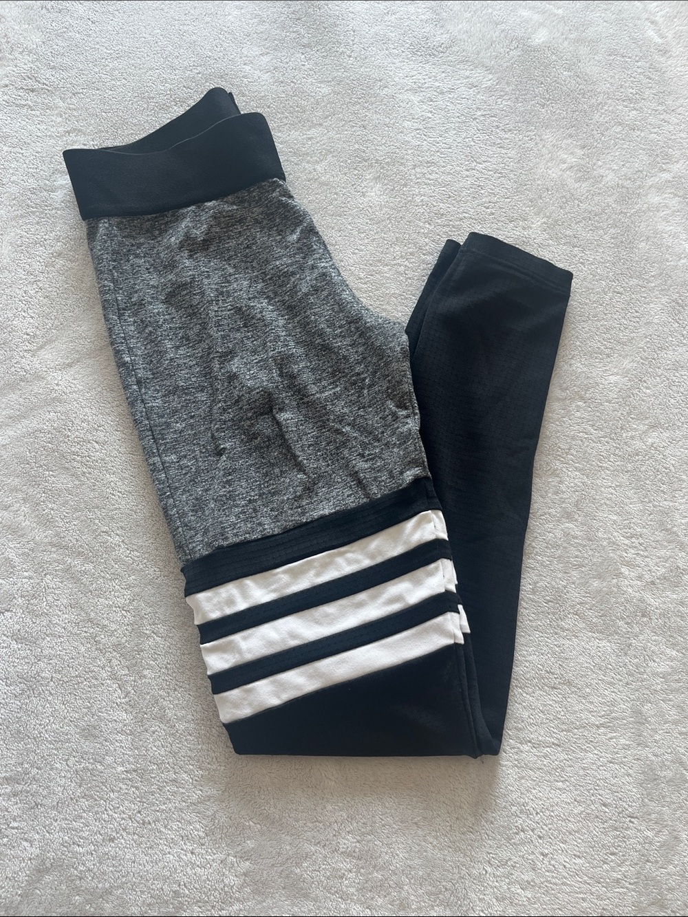 Bombshell Sportswear Black and Gray Girls' Athletic Leggings with White Stripes